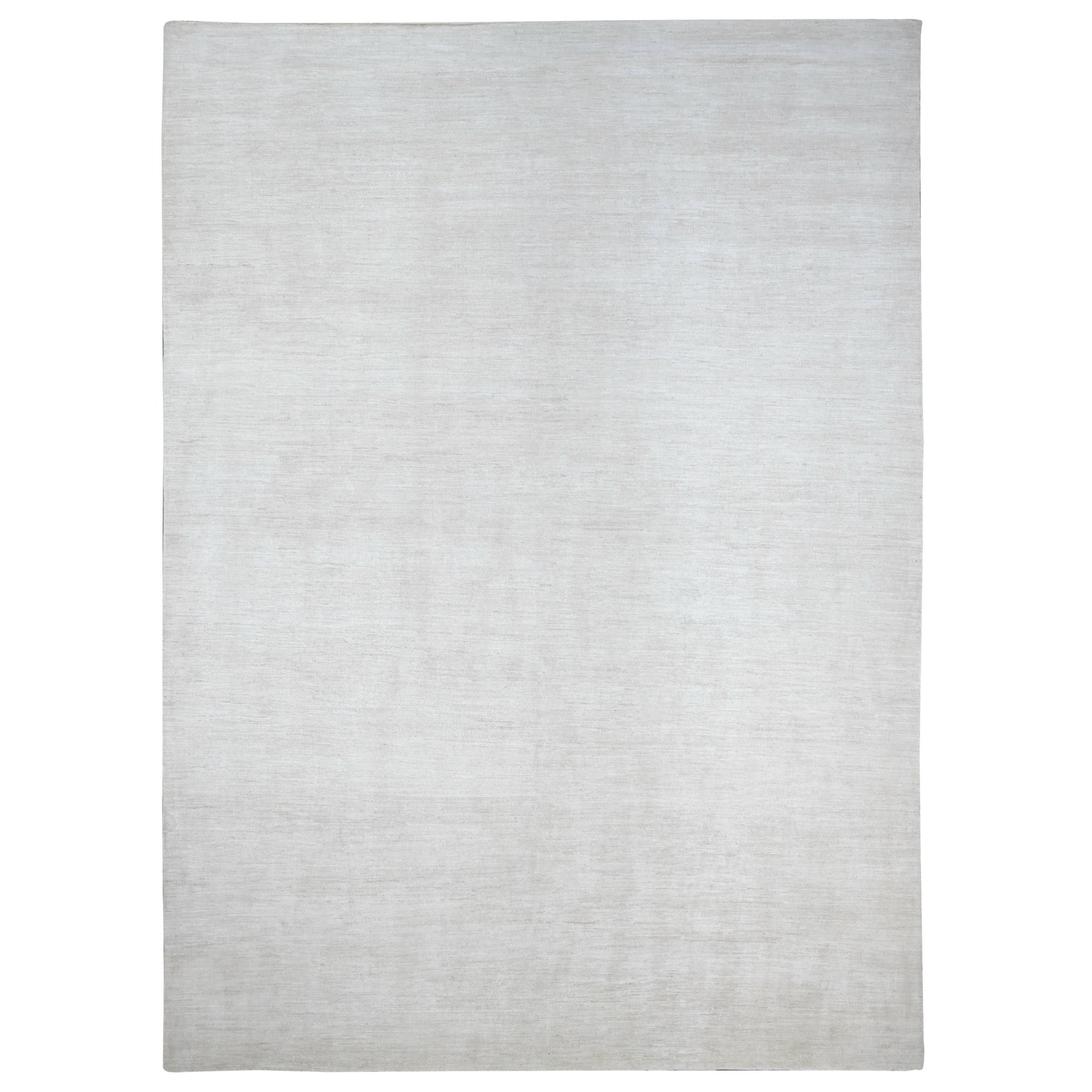 9'8"x13'4" Daisy White, Plain Solid Pattern, Hand Knotted, Hand Spun Ghazni Wool, Lush and Plush, Oriental Rug 